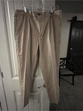 Ted Baker London Relaxed Back-Elastic Subtle Stripe Tan 1-Pleat Chinos, 36R
